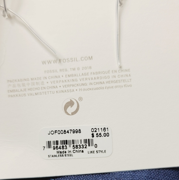 Fossil Archival Two-Tone Stainless Steel Heart Chain Bracelet + Fossil Jwlry Bag - Picture 5 of 6